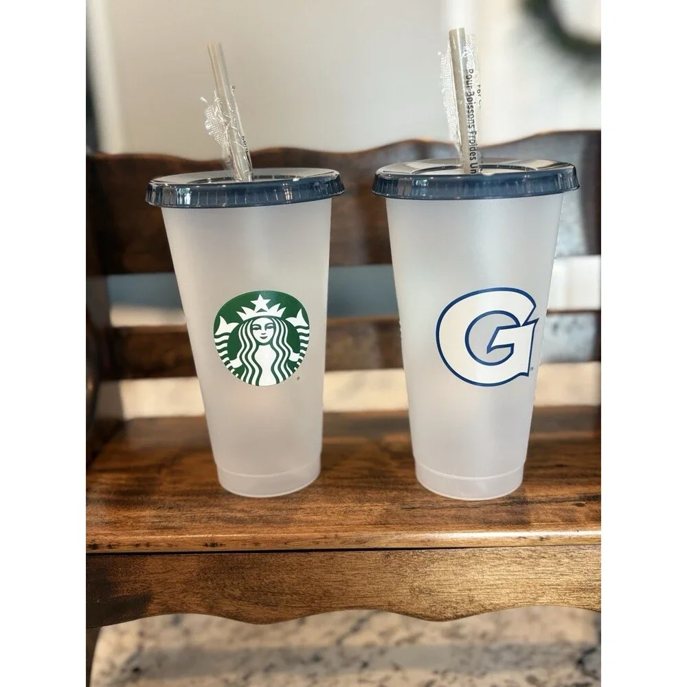 NEW Starbucks Georgetown (D.C.) University 24 oz. Reusable Cold Cup Set Of 2